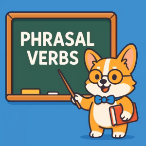 Обложка: корги-учитель у доски с фразовыми глаголами — phrasal verbs